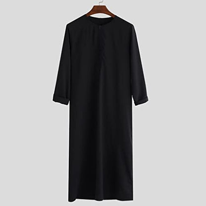 Men's Muslim Clothes Kaftan Robe Islamic Abaya Dubai Long Gown Thobe Long Sleeve Ethnic Clothes Male Shirt (Color : Black, Size : Small) - size: Small