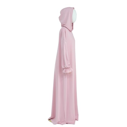 Muslim Hoodie Abaya Islamic Prayer Jilbab Maxi Robe with Inner Cap | Two-layer Cap, Prayer Abaya, Large Style - color: Pink