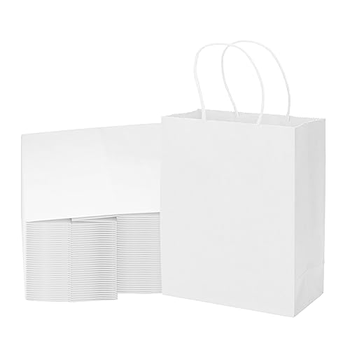 MOZRRO White Gift Bags with Handles, 10.5x8.5x4.5 Inch, Medium 100 Pack - color: White