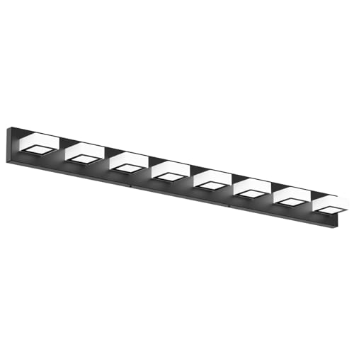 Ralbay 52inch Black Vanity Lights Fixtures 8 Lights LED Modern LED Acrylic Matte Black Vanity Lights Modern Black Bathroom Wall Lighting Over Mirror - color: Black-White light, size: 52 inch