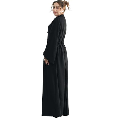 Lenmipot Elegant Middle Eastern Abaya 2pcs Stand Collar Maxi Dress for Women Muslim Jilbab Kaftan Eid Dubai Abaya Outfits - color: Blacka, size: Large