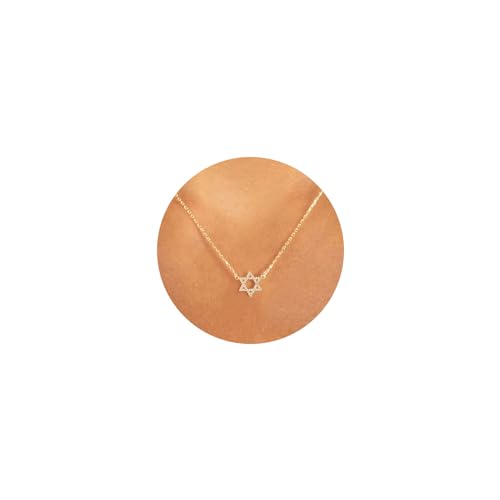 VRIUA Gold Necklace for Women, 14K Gold Plated Dainty Charm Necklace - color: Star of David CZ