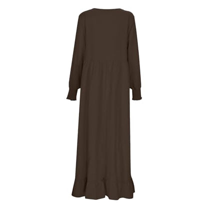 Abaya Ladies Muslim Dress Long Sleeve Maxi Islamic Kaftan Dubai Robe Modest Ramadan Eid Belted Solid Color A9 - color: Coffee, size: Large