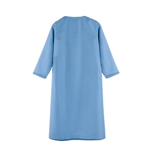ITODA Embroidered Muslim Arabic Thobe Long Sleeve Kaftan Islamic Ramadan Prayer Robe - color: Blue