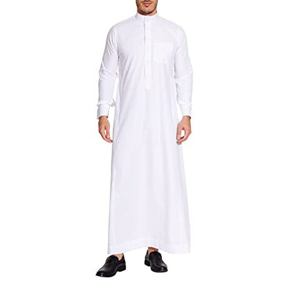 Saudi Style Arabic Thobe Men’s Arab Robe Men’s Muslim Clothes Ramadan Middle East Ethnic Clothes Cuff Sleeve Size 58 - size: Small
