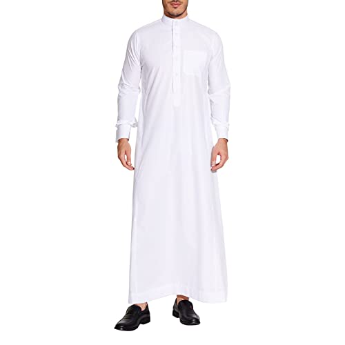 Saudi Style Arabic Thobe Men’s Arab Robe Men’s Muslim Clothes Ramadan Middle East Ethnic Clothes Cuff Sleeve Size 58 - size: Small
