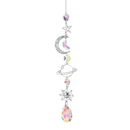 Colorful Crystal car Mirror Hanging Accessories，Car Charm，Rear View Mirror Hanging Decors， Gifts for Women (Moon-A) - color: Moon-a