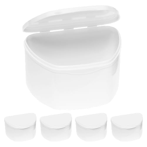 PlastCare USA White Denture Cases Pack of 5 - Dental Box For Artificial Teeth, Mouth Guard, Night Guard, Gum Shields, Retainer - Denture Bath Container for Women and Men - Travel Denture Cup - color: White