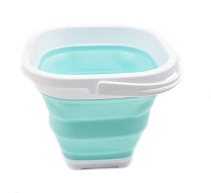 SAMMART 2.6L (0.68 Gallon) Super Mini Sqare Collapsible Plastic Bucket - Foldable Square Tub - Portable Fishing Water Pail - Space Saving Outdoor Waterpot (1, White/Lake Green) - color: White/Lake Green