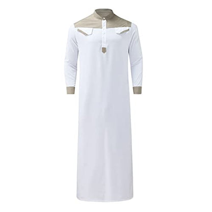Men's Muslim Thobe Casual Islamic Long Sleeves Button Down Kaftan Arab Clothing Muslim Gown for Men - color: Khaki, size: Medium