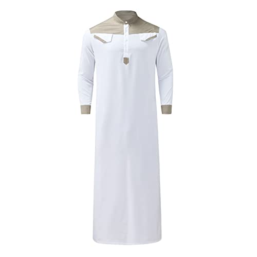 Men's Muslim Thobe Casual Islamic Long Sleeves Button Down Kaftan Arab Clothing Muslim Gown for Men - color: Khaki, size: Small