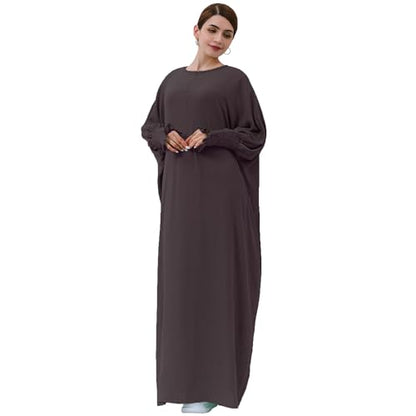 khalat Womens Muslim Prayer Dress Front Zipper Kaftan Islamic Robe Modest Solid Abayas for Women Muslim - color: Dark Coffee