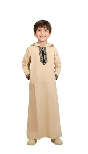 Elegant Prayer Jalabiya for Boys – Imam Kids Thobe – Comfortable Islamic Clothing for Kids - color: Beige, size: 8-9 Years