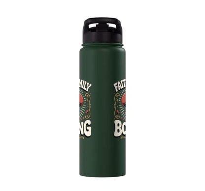 Faith Family Boxing Boxer Fighter Combat Sport Stainless Steel Insulated Water Bottle - color: Dark Green