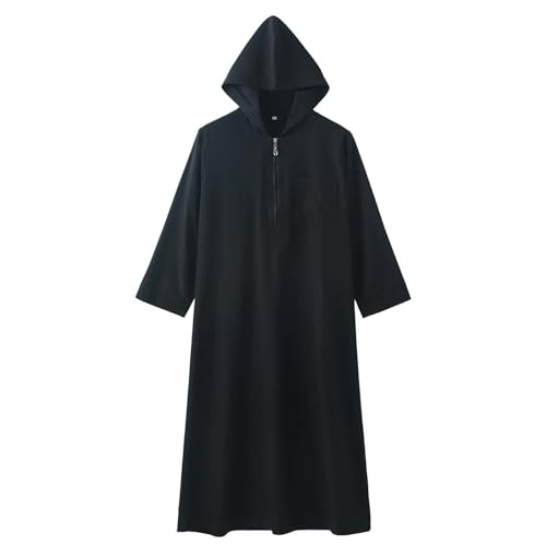 Xiaojmake Dubai Abaya Thobe Elegant Ramadan for Boys Zip Arabic Prayer Clothes with Pockets Islamic Muslim Outfits 3-15Y - color: Black, size: 10-11 Years