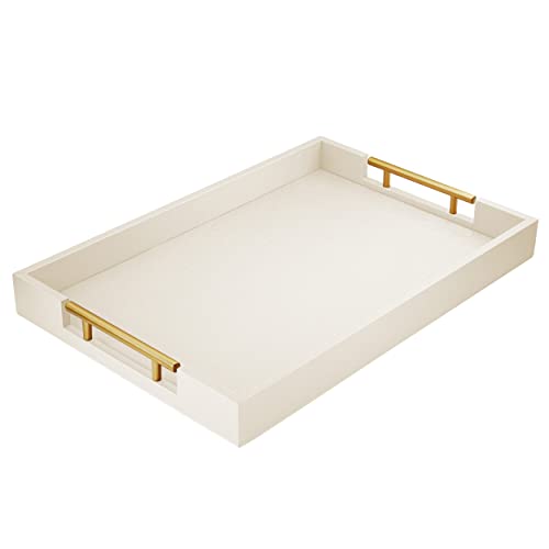 ATZYmolin 17"x12" Leather Serving Tray, Gold Handle Vanity Platter, Beige - color: Beige, size: 17" x 12" x 1.8"