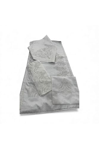 Prayer Rug Set Velvet Gray 5 Piece Bridal Trousseau Guipure Embroidered Quality Satin Bundle, Prayer Mat, Towel, Quran Cover 43x35 inch - Gray, 43x35 inch