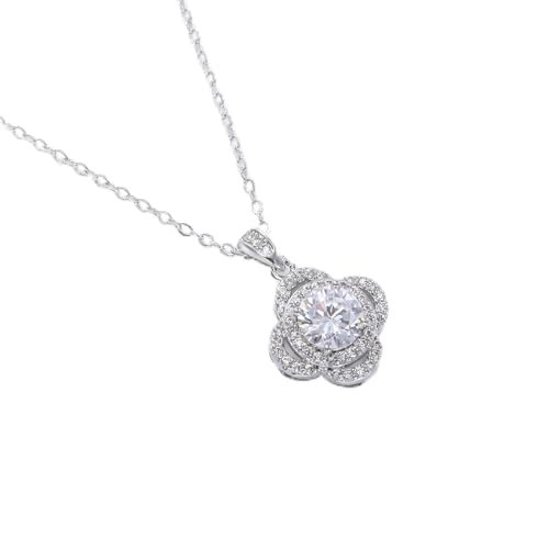 Necklaces for Women - Sparkling Flower Pendant Necklace, 18K Gold Plated Chain, Sunflower Clover Jewelry for Wedding Party, 16+2 Inch - color: Silver
