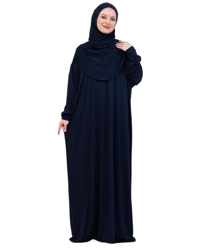 Prien Prayer Dress For Women, Cotton Muslim Abaya, Soft Hijab, Elegant Turkish Islamic Wear For Eid, Ramadan, Umrah, Hajj - color: Navy Blue
