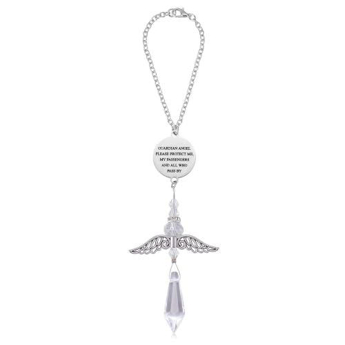 Guardian Angel Car Charm for Rear View Mirror, Christian Car Accessories, Crystal Suncatcher Hanging Ornament, Drive Safe Gift for Women Men - color: Guardian Angel