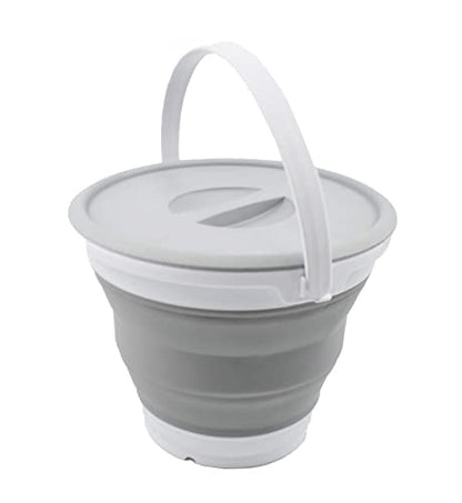 SAMMART 5.5L (1.4 Gallon) Collapsible Plastic Bucket with Lid - Foldable Round Tub with Lid - Portable Fishing Water Pail - Space Saving Outdoor Waterpot. (White/Grey, 1) - color: White/Grey