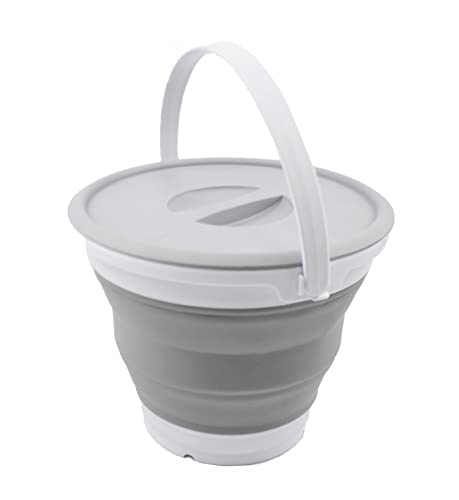 SAMMART 5.5L (1.4 Gallon) Collapsible Plastic Bucket with Lid - Foldable Round Tub with Lid - Portable Fishing Water Pail - Space Saving Outdoor Waterpot. (White/Grey, 1) - color: White/Grey