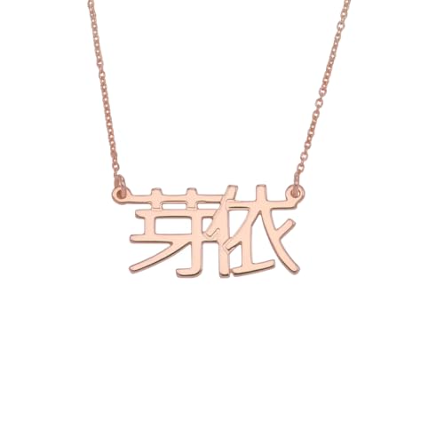 Personalized Japanese, Arabic, Hebrew, Greek, Chinese, Cyrillic, Hindi Name Necklace for Woman, Her, Men, Him - Custom Made with Any Name - Unisex Jewelry Gift for Mother's Day, Father's Day, Birthday - color: 18k Rose Gold Plated, style: Japanese