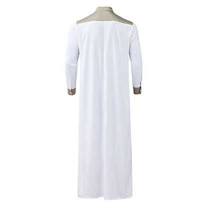 Men's Muslim Thobe Casual Islamic Long Sleeves Button Down Kaftan Arab Clothing Muslim Gown for Men - color: Khaki, size: X-Large