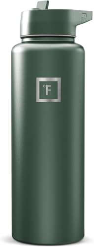 IRON °FLASK 40 oz Wide Mouth Water Bottle with Straw - color: Dark Pine, style: Straw - 40 Oz (1 Lid)