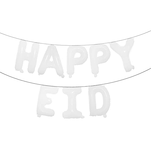 Islamic Muslim Party Decorations Ramadan Banner Happy Eid Mubarak Balloons Children and Families Party Supplies (Happy EID White) - color: Happy Eid White
