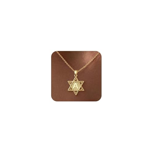 여성용 골드 이니셜 목걸이 앙증맞은 펜던트 글자 목걸이 14K 금 도금 다윗의 유대인 별 종교 주얼리 맞춤형 선물 변색 방지 방수 41.9-47.5cm - style: 이니셜 A