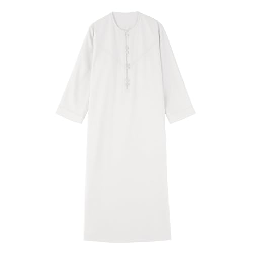 Kids Arabic Thobes for Boys Muslim Thobe Long Sleeve Kaftan Islamic Prayer Dress Kids Dubai Robe Burkas Ramadan Eid Outfit - color: White, size: 3-4T