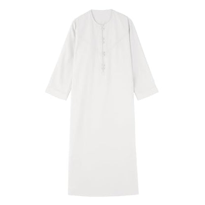 Kids Arabic Thobes for Boys Muslim Thobe Long Sleeve Kaftan Islamic Prayer Dress Kids Dubai Robe Burkas Ramadan Eid Outfit - color: White, size: 11-12 Years
