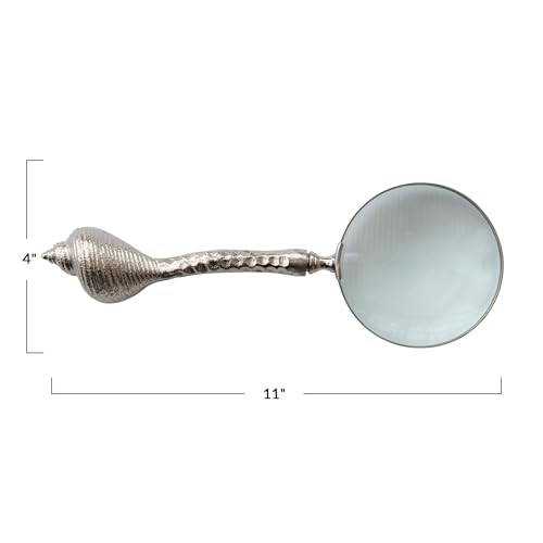 Creative Co-Op Cast Aluminum Magnifying Glass with Shell-Shaped Handle, Nickel Finish