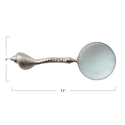 Creative Co-Op Cast Aluminum Magnifying Glass with Shell-Shaped Handle, Nickel Finish
