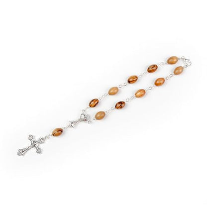 Car Rosary From The Holy Land of Bethlehem - 7" First Communion With Crucifix & Chalice Dangle, Olive Wood Catholic Pocket With Wooden Beads & Lobster Clasp - color: First Communion