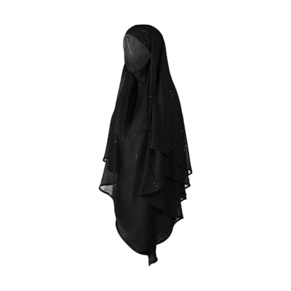 SIQITECHNO Womens Muslim Long Khimar Hijab Scarf Chiffon Sparkling Islamic Arabian Khimar Niqab Ramadan Eid Prayer Scarf Wrap - color: Black