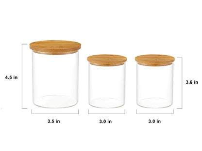 INIUNIK 3 Pack Glass Qtip Holder Dispenser, 20 oz and 11 oz Clear Glass Apothecary Jars, Bathroom Vanity Canisters Organizer Jars for Cotton Swabs, Balls, Rounds, Pads, Floss, Bath Salts - size: 3 Pack (20&11 oz)