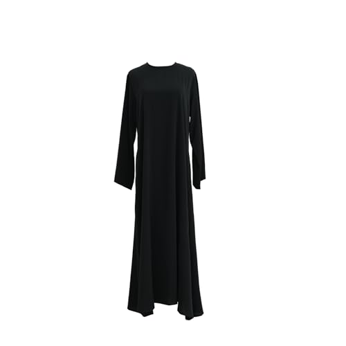 Women Abaya Dress with Belt Muslim Bell Sleeve Robe Islamic Prayer Jilbab | with Belt, A-line Skirt, Bell Sleeve - color: Black, size: Large
