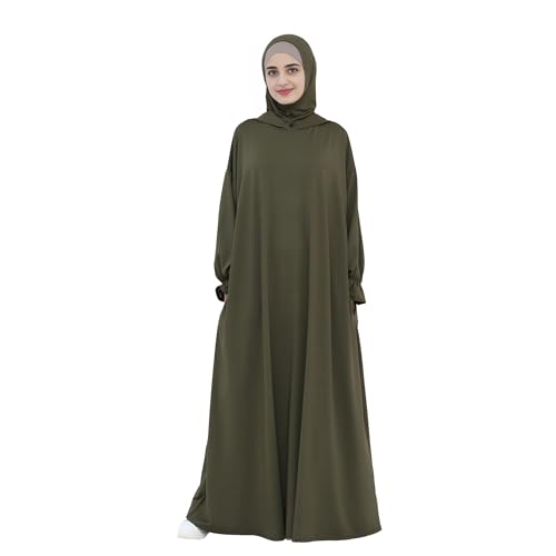Abaya Muslim Women Hooded Dress Loose Sleeve Loose Maxi Modest Islamic Clothing Prayer Dress Kaftan - color: Army Green