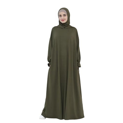 Abaya Muslim Women Hooded Dress Loose Sleeve Loose Maxi Modest Islamic Clothing Prayer Dress Kaftan - color: Army Green