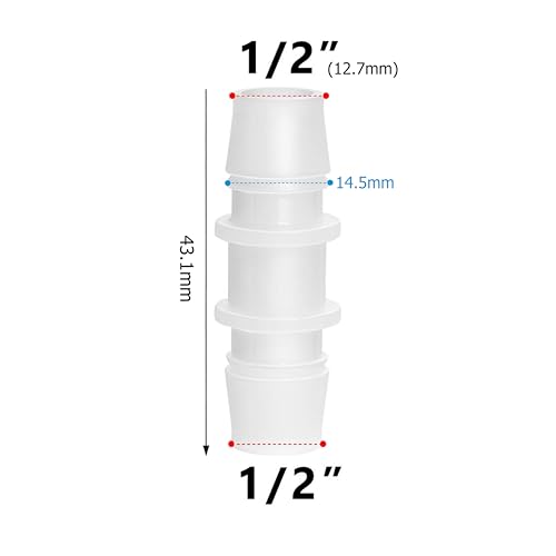 Quickun Plastic Hose Barb Fitting, 1/2" x 1/2" Barbed Splicer Mender Joint Adapter Union Fitting (Pack of 5) - size: 1/2 inch