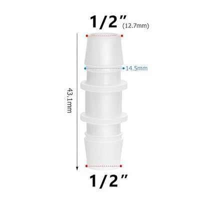 Quickun Plastic Hose Barb Fitting, 1/2" x 1/2" Barbed Splicer Mender Joint Adapter Union Fitting (Pack of 5) - size: 1/2 inch