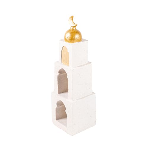 Decorative Mosque Tower with Gold Dome, Hand Painted,White and Gold - color: Mosque Tower Dome Statue