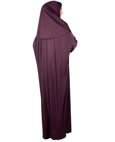 Women Prayer Clothes with Hijab Muslim Outfits Long Robe Abaya Turkish Islamic Dresses Dubai Kaftan with Rosary - color: Cherry