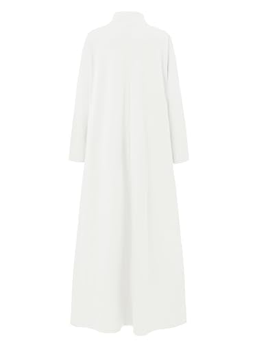 WSPLYSPJY Women High Neck Abaya Muslim Dress Solid Color Prayer Robe - color: White, size: XX-Large