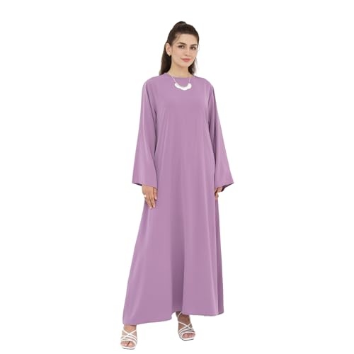 Solid Color Abaya Dress for Women Pocketed Muslim Dresses for Women Arabic Dress Eid Prayer Abaya Dresses - color: Dark Purple, size: Medium