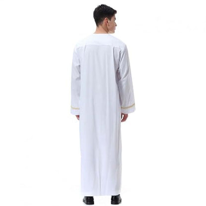 Muslim Robe for Men Arab Long Sleeve Kaftan Islamic Arabic Abaya Thobe Ramadan Middle East Islamic Cloth Shirt Gown - color: White, size: Medium