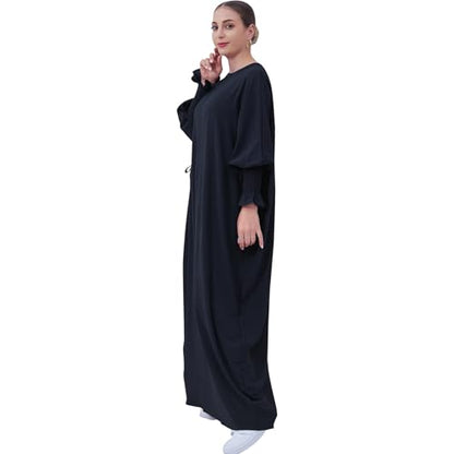 Lenmipot Islamic Women Jilbab Abayas Muslim Abaya Dress for Women Middle East Kaftan Dubai Dress Eid Prayer Clothes - color: Black