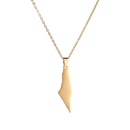 Stainless Steel Palestine Map Outline Pendant, Hollow Country Map Necklace For Adults - color: Gold B